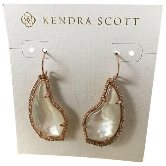 NEW Kendra Scott TULIP Silver Gold Rose Gold Pave Mother of Pearl Drop Earrings - Picture 12 of 12